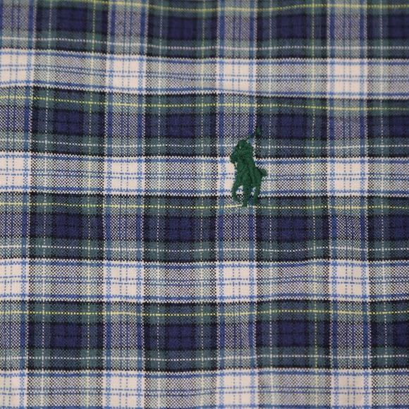 Ralph Lauren Mens Custom Fit Plaid Button Down Shirt Large Navy Blue Green Pony - Picture 3 of 9